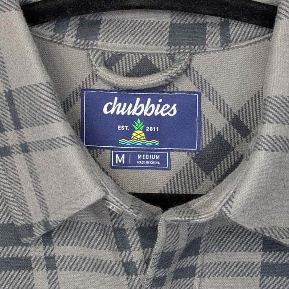 NWT Chubbies The Iron Curtain Plaid Flannel Overshirt Mens M Gray Black - Picture 3 of 12